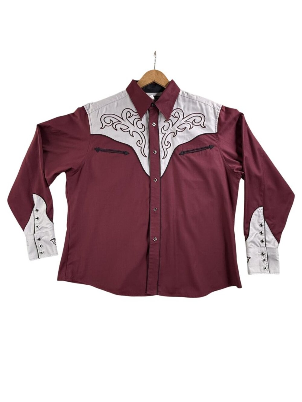 Wrangler Shirt Mens XL Red Colorblock Western Snap Long Sleeve Embroidered Yoke - Picture 1 of 16